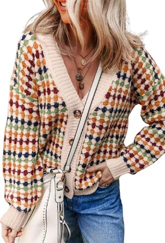 LEGEND OR LIES Women's Dotty Pattern Knit Button Sweater Cardigan in Saudi Arabia