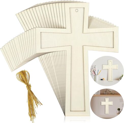 Beeveer 24 Pcs Unfinished Wooden Crosses for Crafts 8.9 x 6.5 Inch Unpainted Large Blank Wooden Layered Cross for Sunday School Crafts DIY Easter Projects Church Home Wall Decoration with String in Saudi Arabia