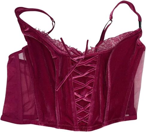 Victoria's Secret Unlined Mesh & Velvet Corset Top Color Claret Red Size X-Small New in Saudi Arabia