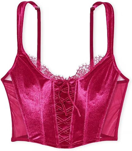 Victoria's Secret Unlined Mesh & Velvet Corset Top Color Claret Red Size X-Small New in Saudi Arabia