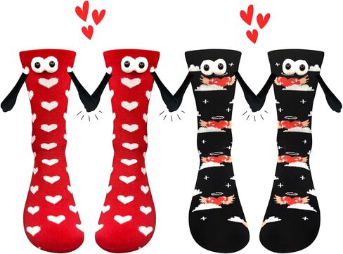 chmacura 2 Pairs Valentines Holding Hands Socks Wedding Magnetic Couple Socks Magnetic Hand in Hand Socks for Family Gifts in Saudi Arabia
