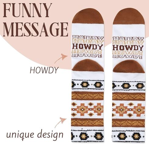 InnoBeta Western Gifts for Women, One Size Crew Socks for Cowgirl, Cowboy Boot Socks for Women - Howdy in Saudi Arabia
