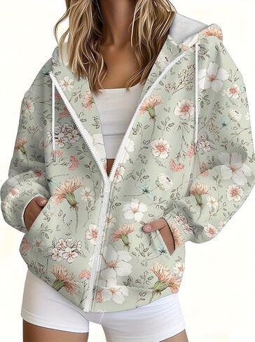 Christmas Floral Fashion Sweatshirts Hooded Jacket for Women Zip Up Hoodie Casual and Formal Wear Coat in Saudi Arabia