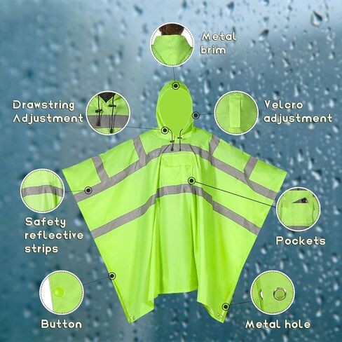 High-Visibility Safety Reflective Waterproof Rain Poncho Work Rain Gear Safety Jacket Suitable for Outdoor Workers Hiking Emergency Use ANSI Class 3 PVC-Coated Polyester in Saudi Arabia