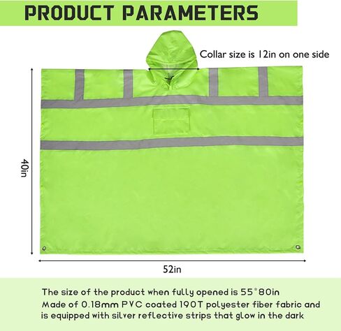 High-Visibility Safety Reflective Waterproof Rain Poncho Work Rain Gear Safety Jacket Suitable for Outdoor Workers Hiking Emergency Use ANSI Class 3 PVC-Coated Polyester in Saudi Arabia