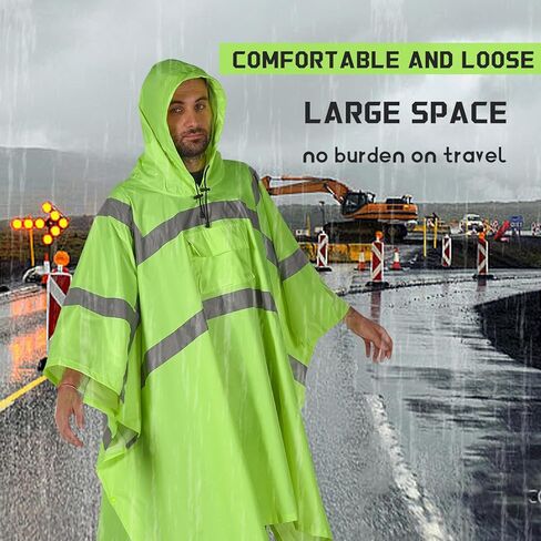 High-Visibility Safety Reflective Waterproof Rain Poncho Work Rain Gear Safety Jacket Suitable for Outdoor Workers Hiking Emergency Use ANSI Class 3 PVC-Coated Polyester in Saudi Arabia