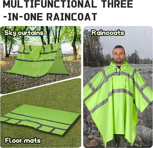 High-Visibility Safety Reflective Waterproof Rain Poncho Work Rain Gear Safety Jacket Suitable for Outdoor Workers Hiking Emergency Use ANSI Class 3 PVC-Coated Polyester in Saudi Arabia