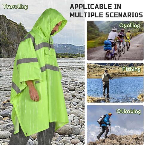 High-Visibility Safety Reflective Waterproof Rain Poncho Work Rain Gear Safety Jacket Suitable for Outdoor Workers Hiking Emergency Use ANSI Class 3 PVC-Coated Polyester in Saudi Arabia