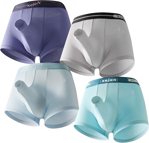 XejeN Men's Boxer Briefs, Ice Silk Breathable Underwear, Rayon Blend, 4-Pack, Moisture Wicking, Ergonomic Design in Saudi Arabia