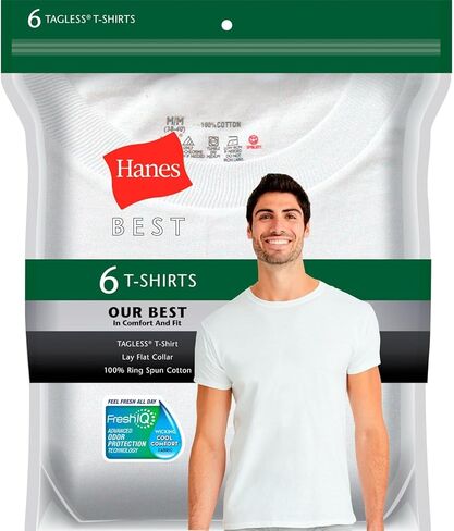 Hanes Mens Undershirt Packs, Stay-Tucked Soft Cotton Undershirts, Best Undershirts for Men, White/Black/Asstd Multipacks - White - 6 Pack XX-Large in Saudi Arabia