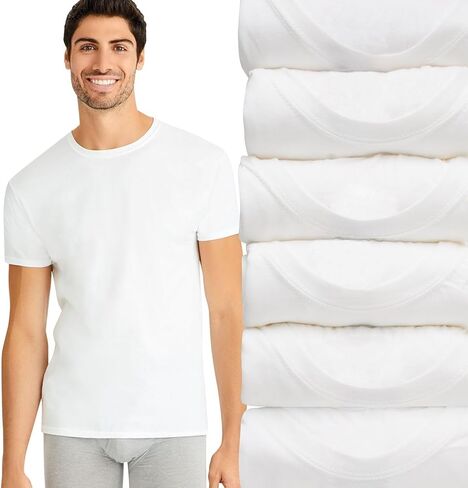 Hanes Mens Undershirt Packs, Stay-Tucked Soft Cotton Undershirts, Best Undershirts for Men, White/Black/Asstd Multipacks - White - 6 Pack XX-Large in Saudi Arabia