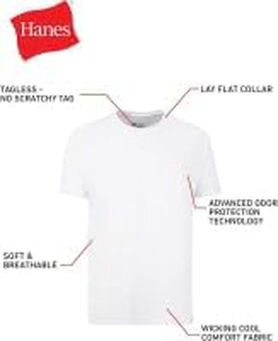 Hanes Mens Undershirt Packs, Stay-Tucked Soft Cotton Undershirts, Best Undershirts for Men, White/Black/Asstd Multipacks - White - 6 Pack XX-Large in Saudi Arabia