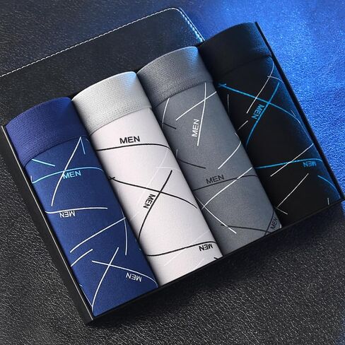 Men's Boxer Briefs 4-Pack with Geometric Print Soft Stretch Underwear Set in Present Box for Daily in Saudi Arabia
