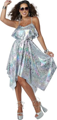 California Costumes, 70'S Disco Dress - Silver Mirrorball, Womens in Saudi Arabia