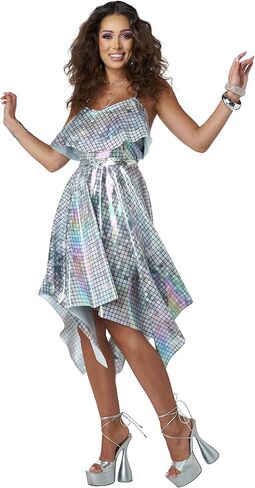 California Costumes, 70'S Disco Dress - Silver Mirrorball, Womens in Saudi Arabia