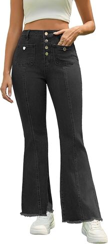 INR Casual Denim Pants for Women High Waist Stretchy Bell Bottom Flared Jeans in Saudi Arabia