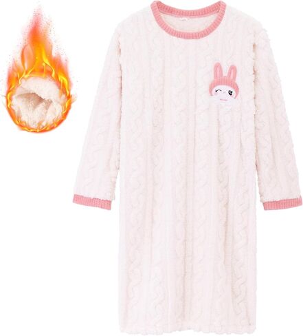 Satdflie Cartoon Fleece Nightgowns Petite Women Girls Long Sleeve Sleepshirts Night Shirts Warm Cozy Sleepwear Pajama Dress in Saudi Arabia