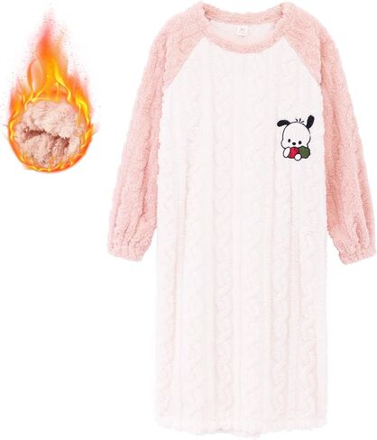 Satdflie Cartoon Fleece Nightgowns Petite Women Girls Long Sleeve Sleepshirts Night Shirts Warm Cozy Sleepwear Pajama Dress in Saudi Arabia