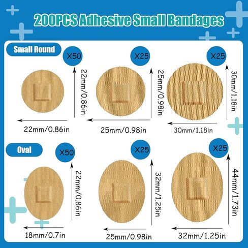 200pcs Small Bandage Bulk Round Oval Bandaids for Face Fabric Adhesive Breathable Flexible Bandages for Small Wound Protection Care, 6 Sizes for Skin Wound Care in Saudi Arabia