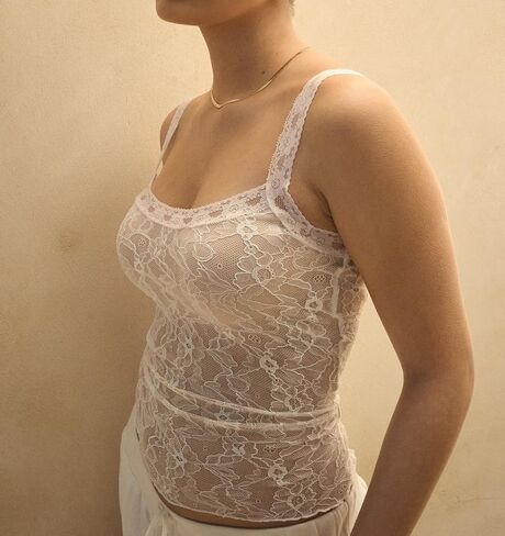 Women Y2K Lace Tank Top Spaghetti Strap See Through Camisole Backless Slim Fit Crop Camis Sexy Going Out Top in Saudi Arabia