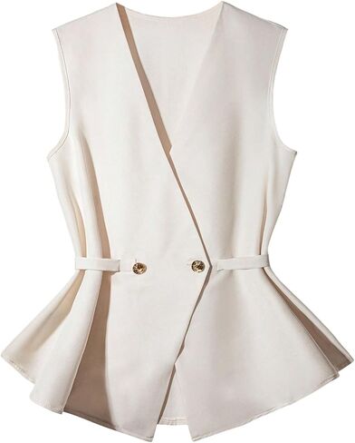 Verdusa Women's Tie Belted Tank Top Ruffle Slit Sleeveless Business Casual Dressy Tops in Saudi Arabia