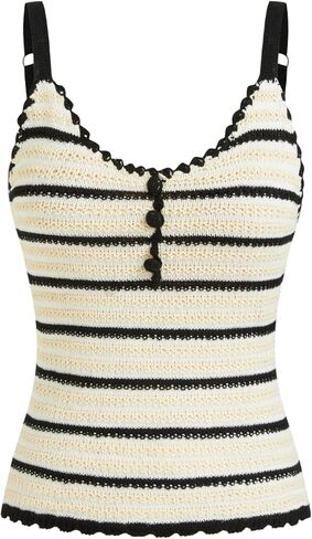 CIDER Cute Summer Tops for Women Going Out Cute Y2K Striped Sleeveless Crochet Knitted Scoop Neck Crop Tank Tops in Saudi Arabia