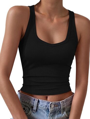 IWD Womens V Neck Tank Top 2026 Summer Basic Slim Fitted Tops Y2K Sleeveless Ribbed Solid Cami Shirts in Saudi Arabia
