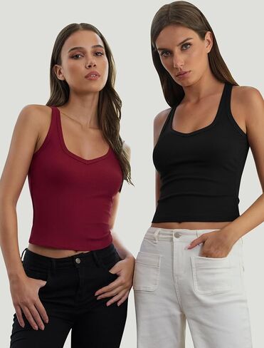 IWD Womens V Neck Tank Top 2026 Summer Basic Slim Fitted Tops Y2K Sleeveless Ribbed Solid Cami Shirts in Saudi Arabia