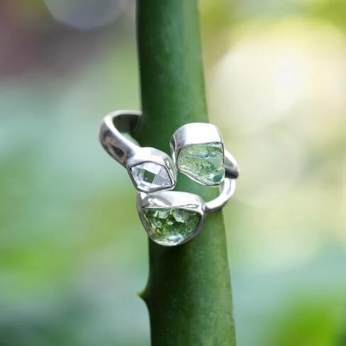 LYRA JEWELS Real Crystal Moldavite Herkimer Diamond Ring Sterling Silver Prong Design Czech Republic Herkimer Moldavite Ring For Women Jewelry ldeal Gift For Her in Saudi Arabia