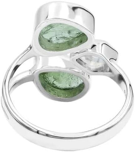 LYRA JEWELS Real Crystal Moldavite Herkimer Diamond Ring Sterling Silver Prong Design Czech Republic Herkimer Moldavite Ring For Women Jewelry ldeal Gift For Her in Saudi Arabia