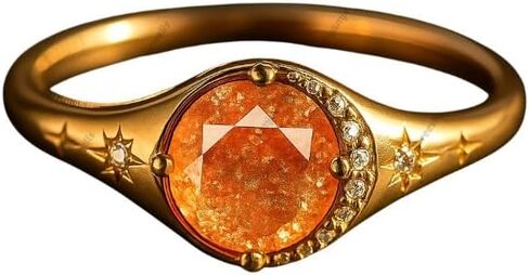 Sunstone Crescent Ring for Women – 18K Gold Plated Vintage Celestial Ring with Star Accents and Natural Sunstone Gemstone – Dainty Astrology-Inspired Jewelry Gift in Saudi Arabia