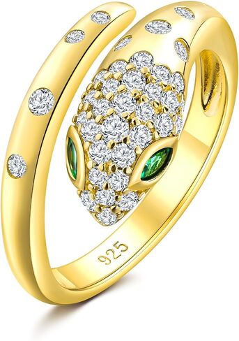 RANDES Fashion Snake Rings for Women Sterling Silver/14K Gold Plated Statement Cocktail Ring Punk Jewelry Adjustable Open Emerald CZ Snake Finger Ring Size 6-10 in Saudi Arabia