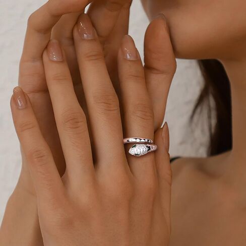 RANDES Fashion Snake Rings for Women Sterling Silver/14K Gold Plated Statement Cocktail Ring Punk Jewelry Adjustable Open Emerald CZ Snake Finger Ring Size 6-10 in Saudi Arabia