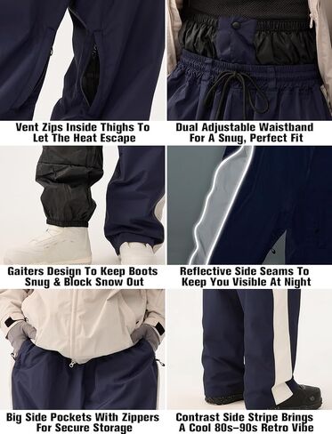 GSOU SNOW Snowboard Pants Mens Womens Retro Baggy Waterproof Reflective Ski Pants Vintage Loose Outwear in Saudi Arabia