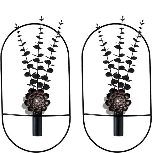 M-dazzling 2 Black Metal flowers Plants Decor, Boho Wall Plants, Hanging Artificial Plants Display, Living Room, Bedroom, Bathroom, Diningroom, Plant Wall-Mounted Decor in Saudi Arabia