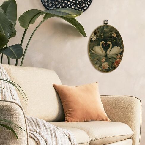 XFCICRLJ Vintage Romantic Swan Couple Wall Art Decor, Moody Antique Elegant Swan Flower Oval Canvas Prints Framed, Dark Cottagecore Wall Art Decorations for Home Bedroom Living Room Decor, 11x8.5 Inch in Saudi Arabia
