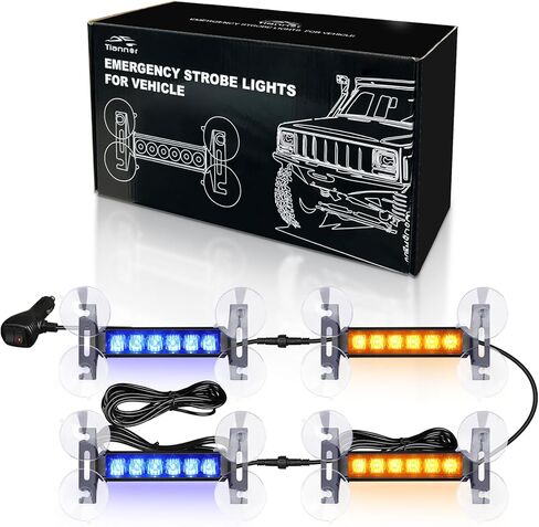 4X 6.1 بوصة أضواء الشرطة القوية في حالات الطوارئ أحمر / أزرق 24 LED مقاوم للماء تحذير المخاطر وامض سلامة داش أمامي / خلفي / جانبي أضواء الزجاج الأمامي للاستجابة الأولى لشاحنات السيارات in Kuwait