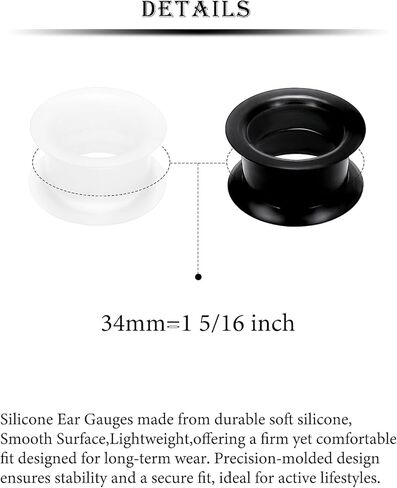Kridzisw 10G-20mm High Elasticity Silicone Ear Gauges Plugs Tunnels Earrings Flexible Double Flare Tunnels Expander Stretching Kit Gauge Earlets Plugs for Women Men Black Clear in Saudi Arabia