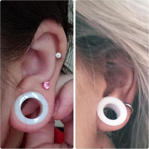 Kridzisw 10G-20mm High Elasticity Silicone Ear Gauges Plugs Tunnels Earrings Flexible Double Flare Tunnels Expander Stretching Kit Gauge Earlets Plugs for Women Men Black Clear in Saudi Arabia