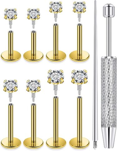 Msndnkwo 316L الفولاذ الجراحي ميدوسا ثقب المجوهرات | 16G خيط داخلي مسطح الظهر ترصيع Labret | مجموعة أقراط مونرو ليب تراغوس هيليكس الغضروفية | 6 مللي متر-12 مللي متر + قمم تشيكوسلوفاكيا in Kuwait