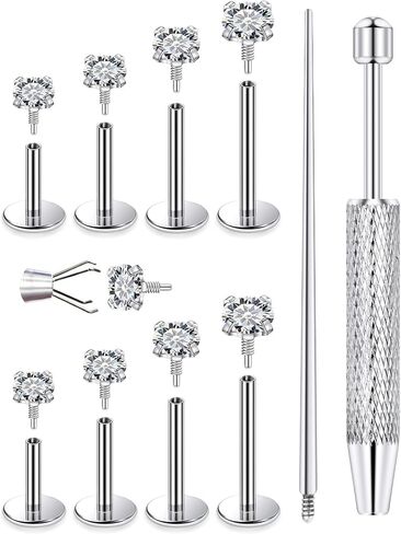 Msndnkwo 316L الفولاذ الجراحي ميدوسا ثقب المجوهرات | 16G خيط داخلي مسطح الظهر ترصيع Labret | مجموعة أقراط مونرو ليب تراغوس هيليكس الغضروفية | 6 مللي متر-12 مللي متر + قمم تشيكوسلوفاكيا in Kuwait
