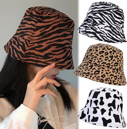 Reversible Leopard Bucket Hats for Women Polyester Fisherman Cap Packable Cheetah Sun Hat for Women and Men in Saudi Arabia