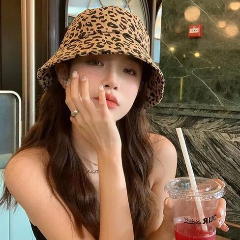 Reversible Leopard Bucket Hats for Women Polyester Fisherman Cap Packable Cheetah Sun Hat for Women and Men in Saudi Arabia
