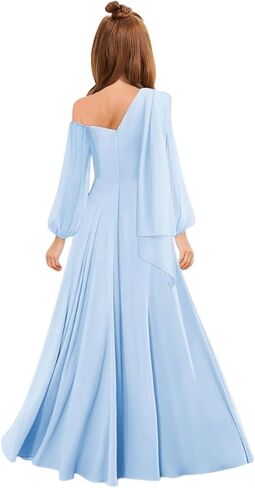 MRHUSH Junior Bridesmaid Dresses One Shoulder Flower Girl Dress Long Sleeve Chiffon Ruffle Girls Formal Prom Gowns with Slit in Saudi Arabia
