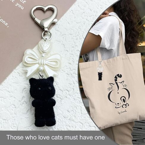 Cute Cat Keychain, Plush Cat Pendant with Heart and Bow, Aesthetic items for Cat Lovers, Cat Lovers Keychain, Kawaii Cat Bag Charm in Saudi Arabia