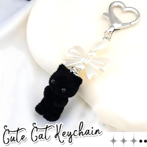 Cute Cat Keychain, Plush Cat Pendant with Heart and Bow, Aesthetic items for Cat Lovers, Cat Lovers Keychain, Kawaii Cat Bag Charm in Saudi Arabia