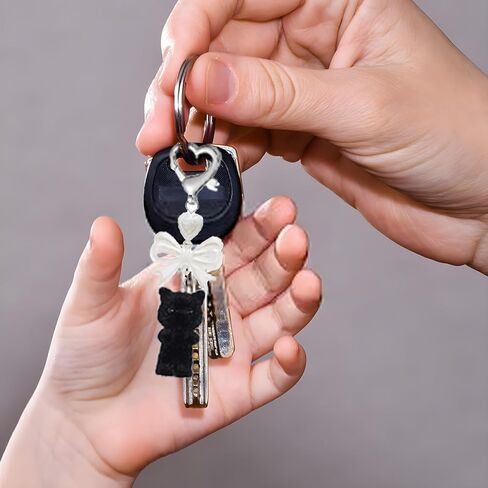 Cute Cat Keychain, Plush Cat Pendant with Heart and Bow, Aesthetic items for Cat Lovers, Cat Lovers Keychain, Kawaii Cat Bag Charm in Saudi Arabia