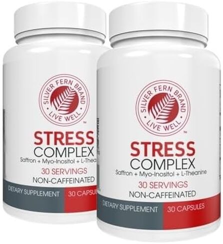 Silver Fern Stress Complex Supplement - Without Caffeine - Sleep, Worry, Mood & More - with Saffron Supplements, L-Theanine Supplement, & Myo-inositol - Natural Stress Relief Supplement (Pack of 1) in Saudi Arabia