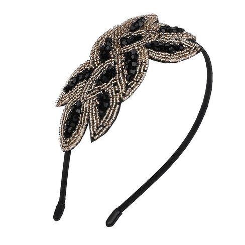 Sibba 1920s Headbands for Women Head Bands Accessories Crystal Bridal Wedding Black Headpiece 20s Rhinestone Flapper Vintage Hair Valentines Accessory for Girls Costume Prom Party Retro (Black Gold) in Saudi Arabia