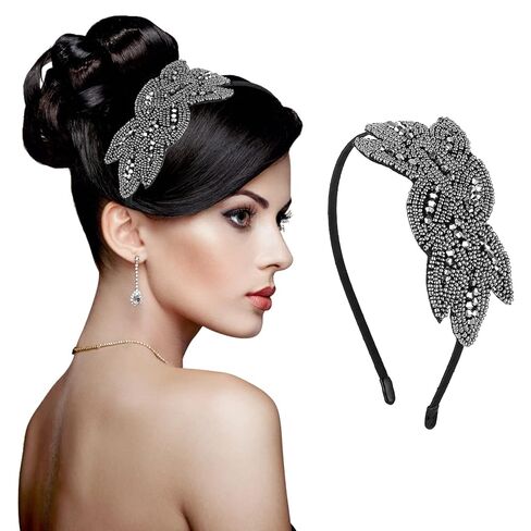 Sibba 1920s Headbands for Women Head Bands Accessories Crystal Bridal Wedding Black Headpiece 20s Rhinestone Flapper Vintage Hair Valentines Accessory for Girls Costume Prom Party Retro (Black Gold) in Saudi Arabia